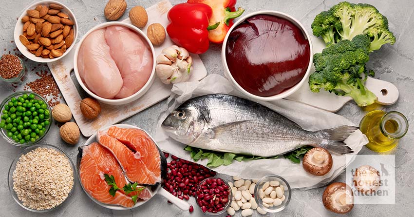 A group of protein options sitting on a table