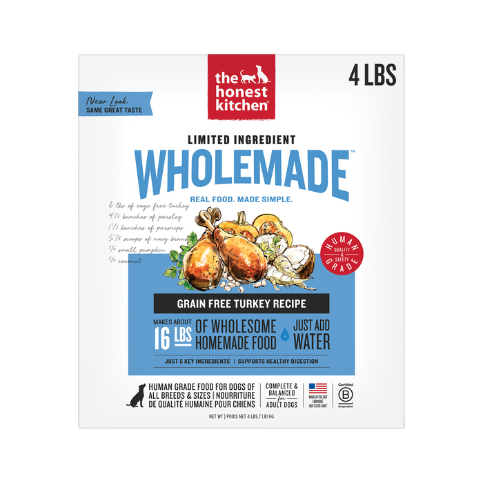 Wholemade Limited Ingredient Dehydrated Dog Food from The Honest Kitchen Grain Free Turkey Recipe