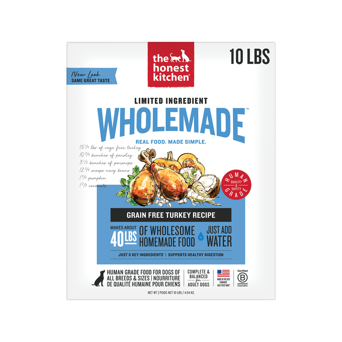 Wholemade Limited Ingredient Dehydrated Dog Food from The Honest Kitchen Grain Free Turkey Recipe ::10-lb