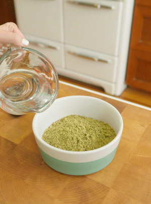 Person adding water to a bowl of Wholemade dehydrated dog food from The Honest Kitchen