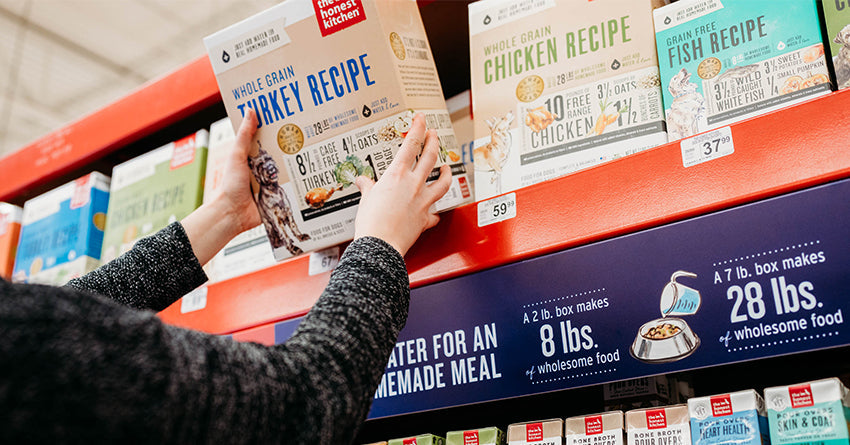The Honest Kitchen's Dehydrated Food being taken off a shelf at Petco