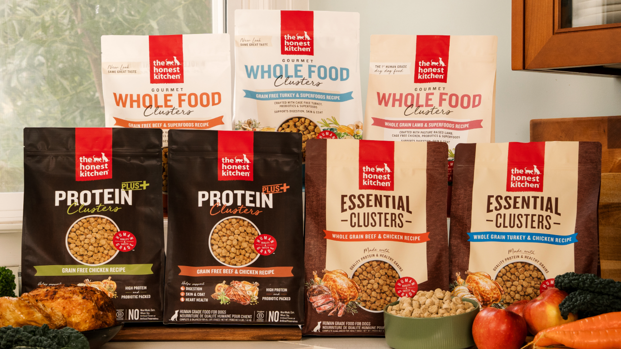 The Honest Kitchen's Line of Clusters products on a counter.