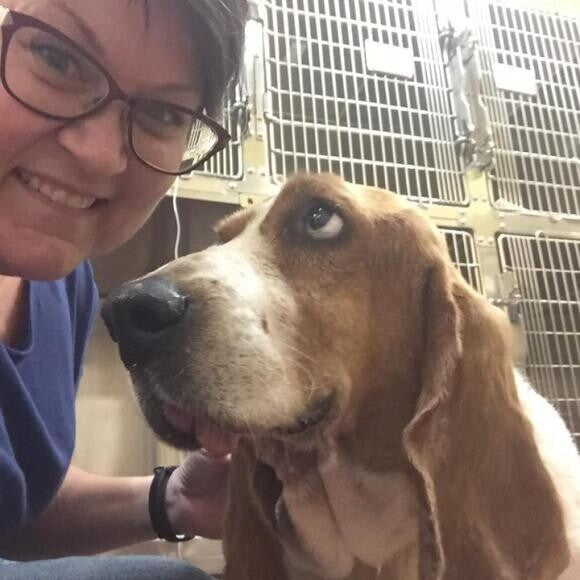 Maddy and me the day after her partial mandibulectomy.