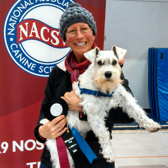 Caspar & me in our first Nosework trial. Level 1. He passed and got his ribbons!
