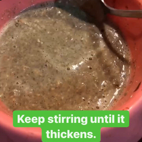 Stir until it thicken. It looks different but it smells like chicken soup and Nala LOVES it.