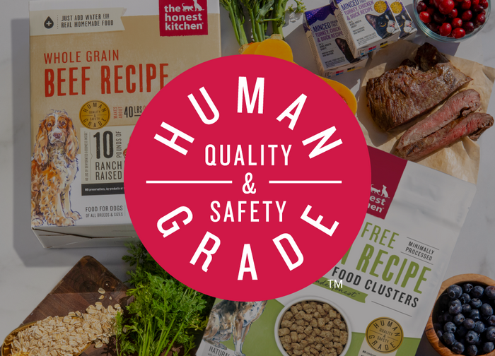 The human grade seal in front of ingredients. About The Honest Kitchen.