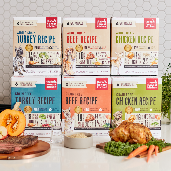The Honest Kitchen's dehydrated box stacked up. Our Impact.