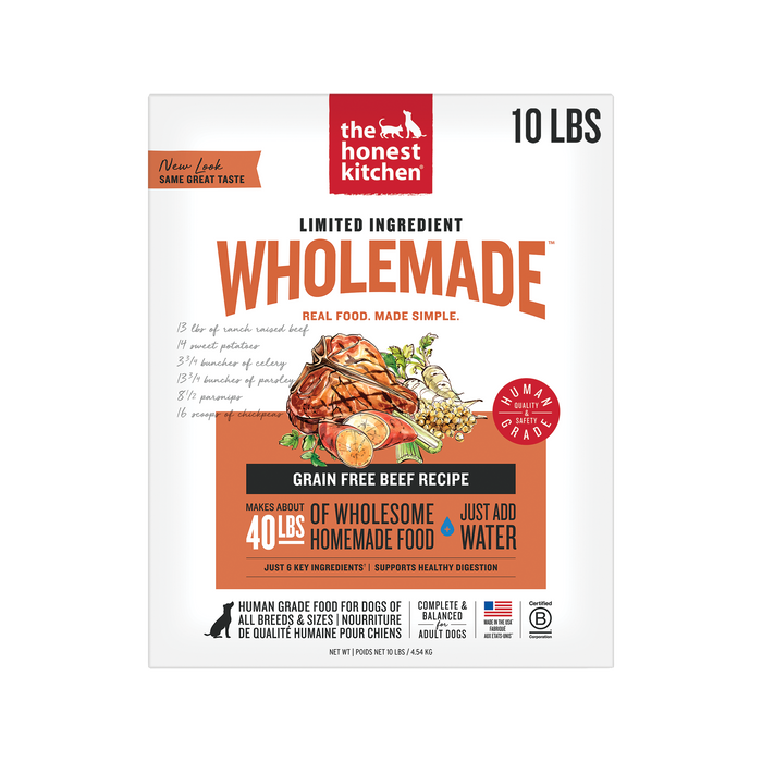 Wholemade Limited Ingredient Dehydrated Dog Food from The Honest Kitchen Grain Free Beef Recipe 