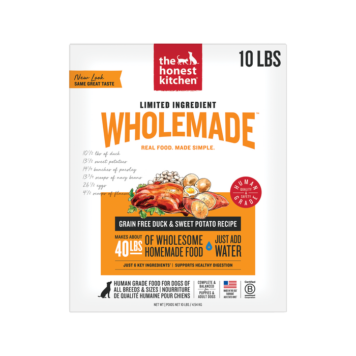 Wholemade Limited Ingredient Dehydrated Dog Food from The Honest Kitchen Grain Free Duck & Sweet Potato Recipe 