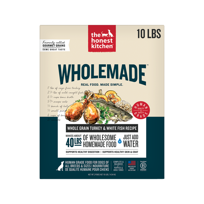 Wholemade Dehydrated Dog Food Whole Grain Turkey & White Fish Recipe from The Honest Kitchen 