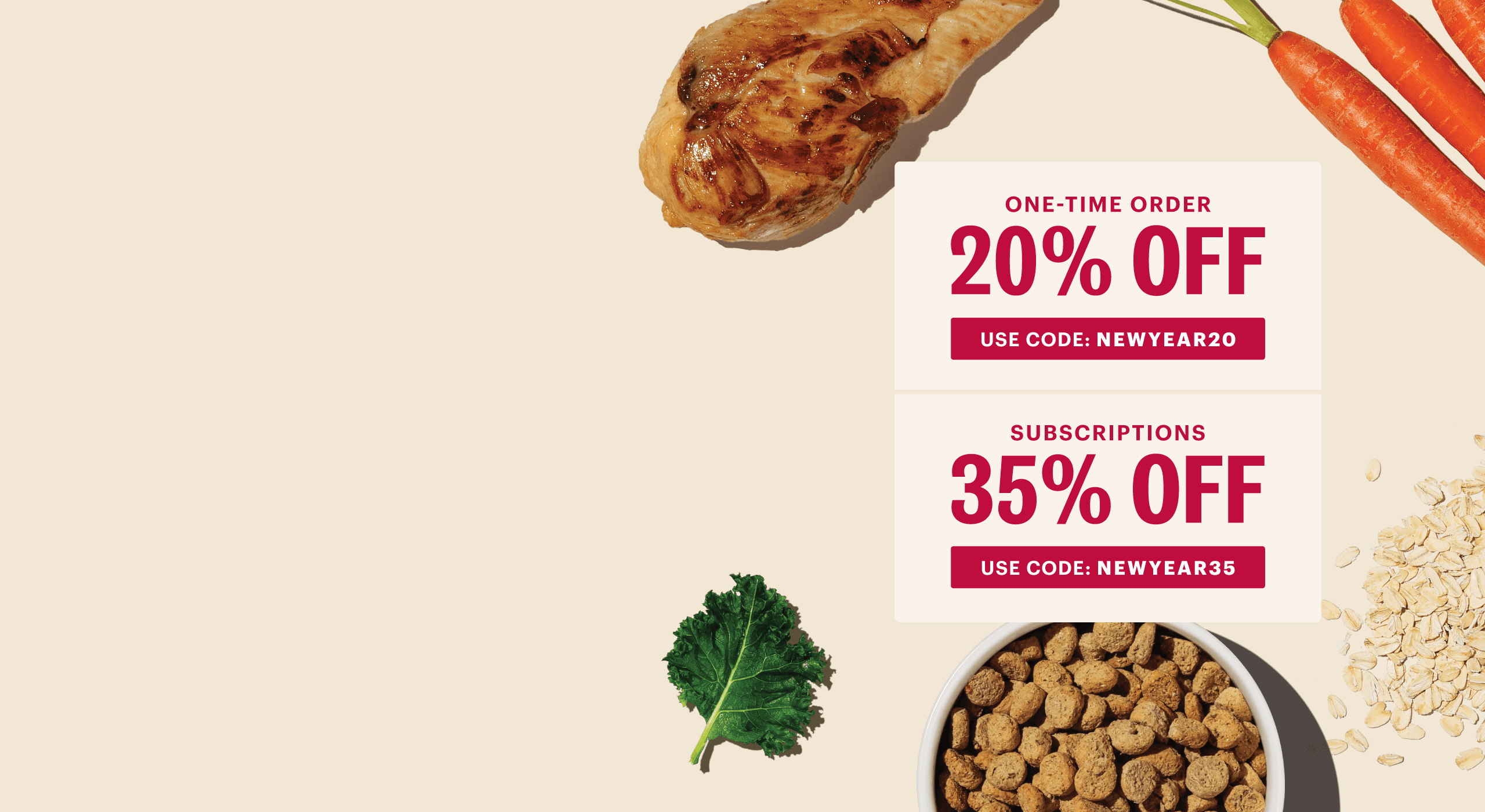 Picture of chicken, vegetables, oats and The Honest Kitchen dog food.  Healthy, high quality, human grade food for dogs and cats.