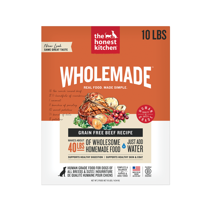 Wholemade Dehydrated Dog Food from The Honest Kitchen Grain Free Beef Recipe 