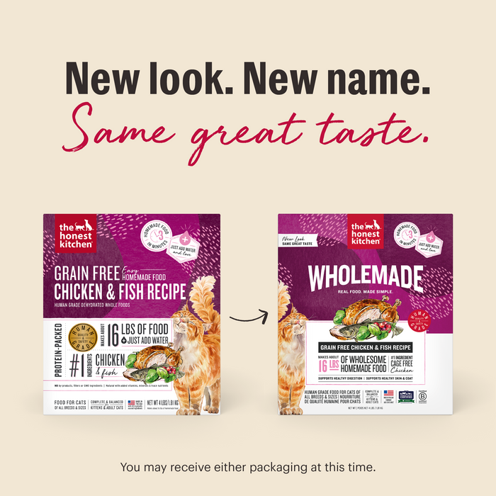 Wholemade Dehydrated Cat Food From The Honest Kitchen | New Look. New Name. Same Great Taste.