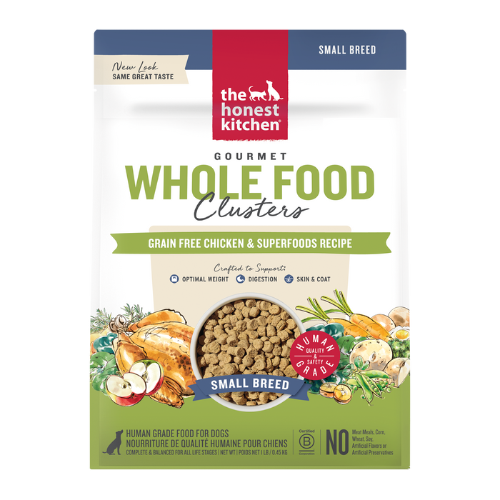 The Honest Kitchen Whole Food Clusters Grain Free Chicken &amp; Superfoods Recipe for Small Breeds Human Grade Dry Dog Food