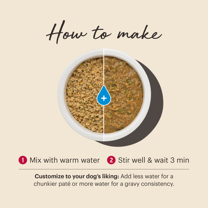 The Honest Kitchen Protein Plus Dry Dog Food and Toppers | Just add water and wait 3 minutes to make.