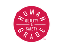 Logo with 'Human Grade Quality & Safety' text on a red circle background