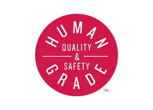 Logo with 'Human Grade Quality & Safety' text on a red circle background