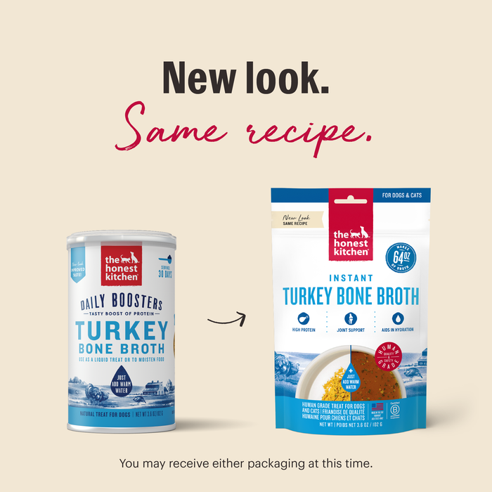 New Look. Same Recipe. | Instant Turkey Bone Broth for Dogs and Cats from The Honest Kitchen
