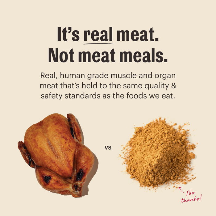 It's Real Meat. Not Meat Meals. Real, Human Grade Muscle &amp; Organ Meat That's Held To the Same Quality &amp; Safety Standards As The Food We Eat. | The Honest Kitchen Protein Plus Clusters High Protein Human Grade Dry Dog Food