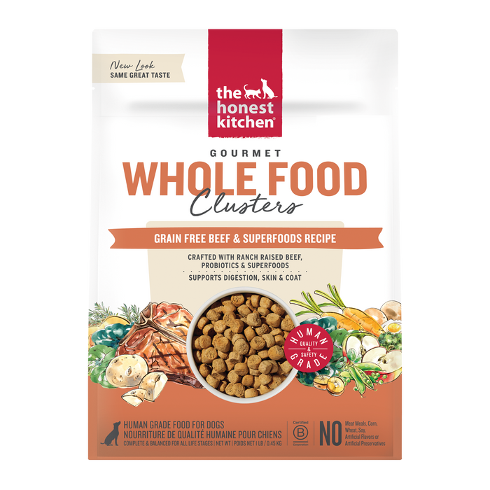 The Honest Kitchen Whole Food Clusters Grain Free Beef &amp; Superfoods Recipe Human Grade Dry Dog Food