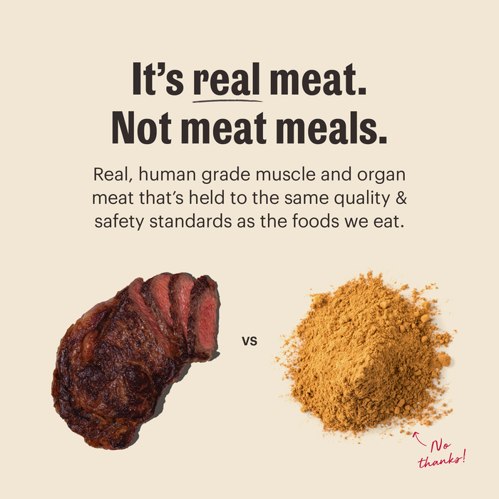 It's Real Meat. Not Meat Meals. Real, human grade muscle &amp; organ meat that's held to the same quality &amp; safety standards as the food we eat. | The Honest Kitchen Human Grade Dry Dog Food